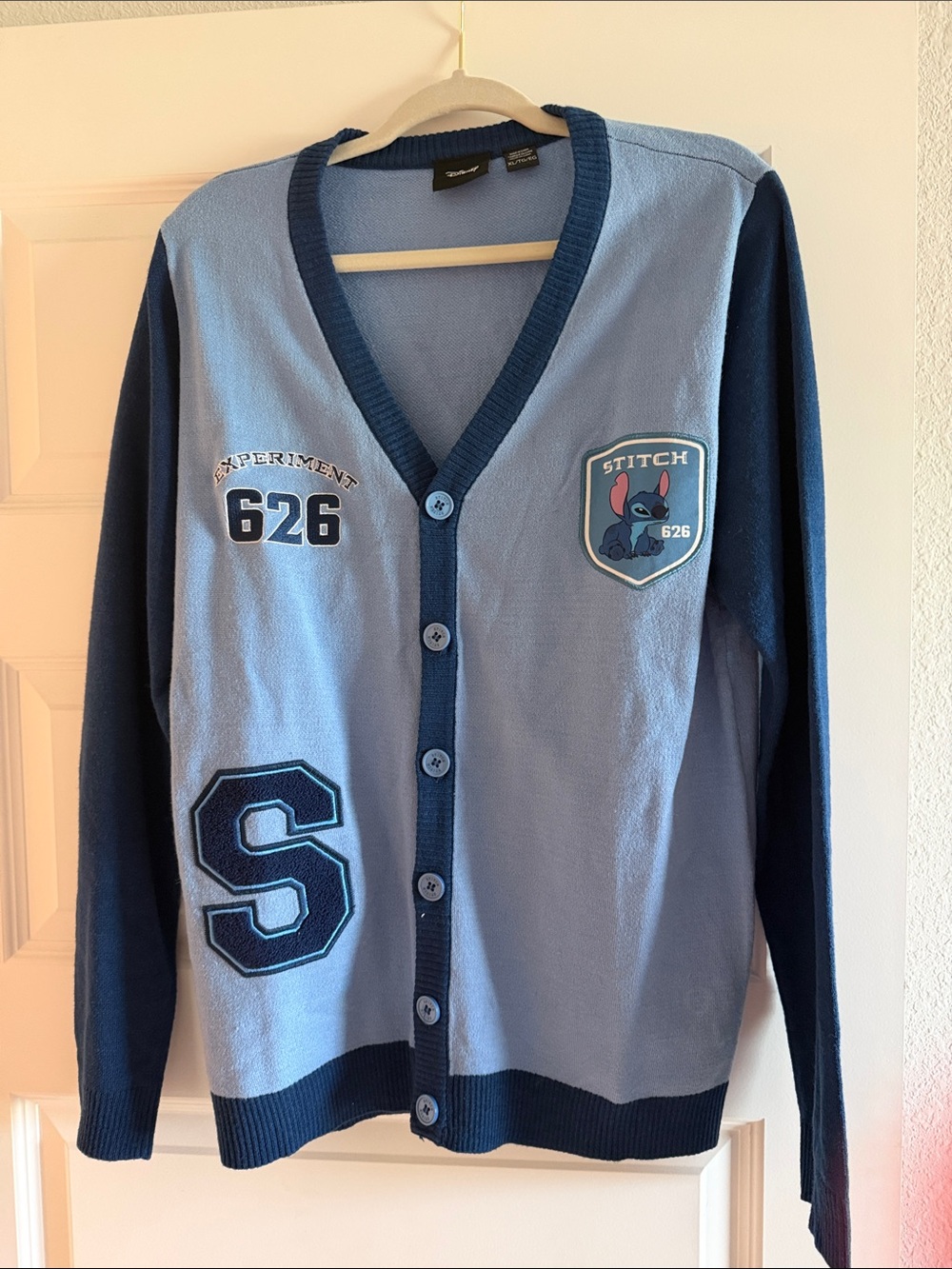 Disney Light Blue and Navy Stitch 626 Patch Cardigan